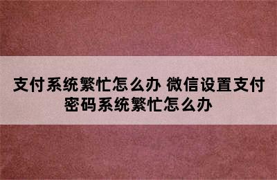 支付系统繁忙怎么办 微信设置支付密码系统繁忙怎么办